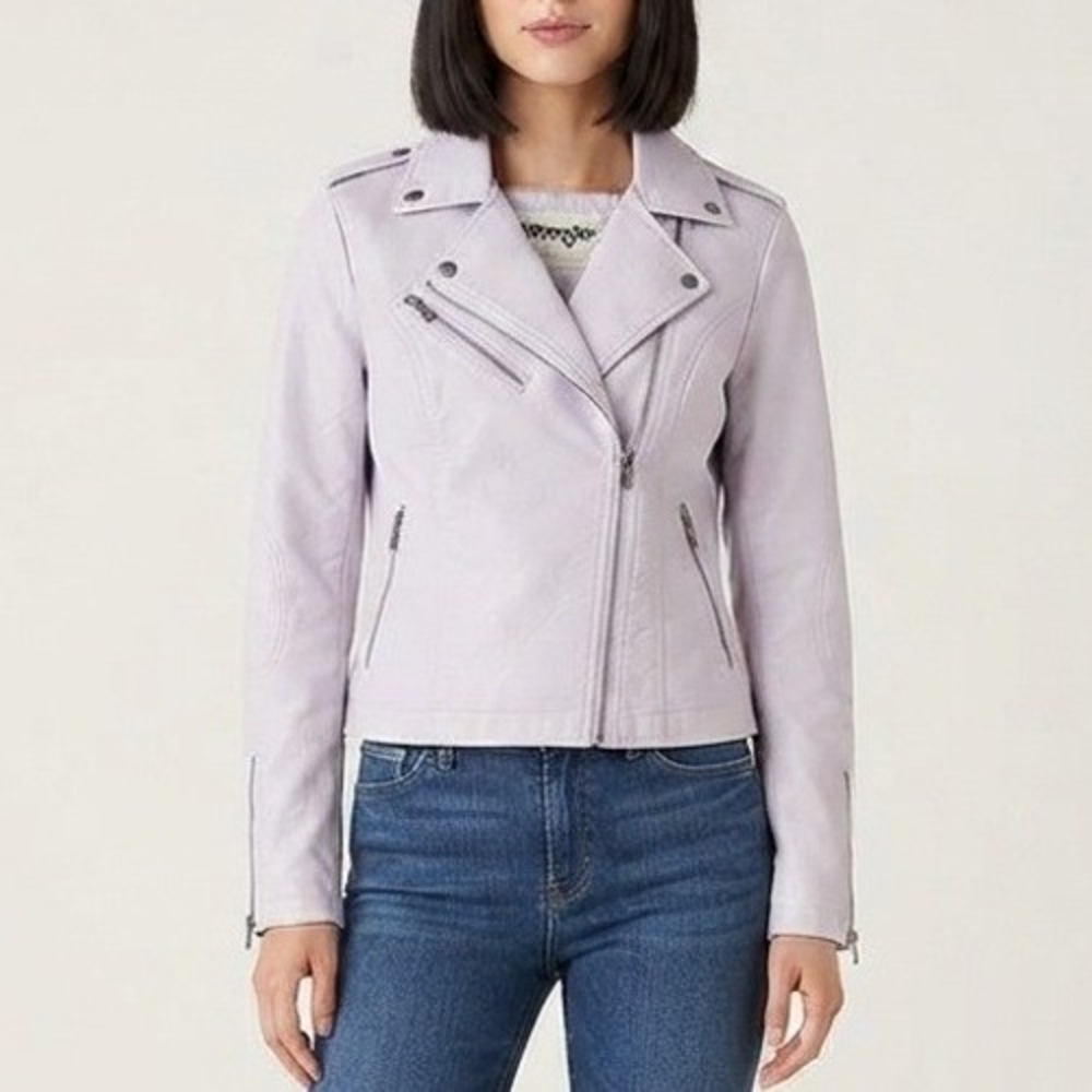 Levi Strauss Womens Faux Leather Moto Jacket Lavender Lilac XS Street Biker